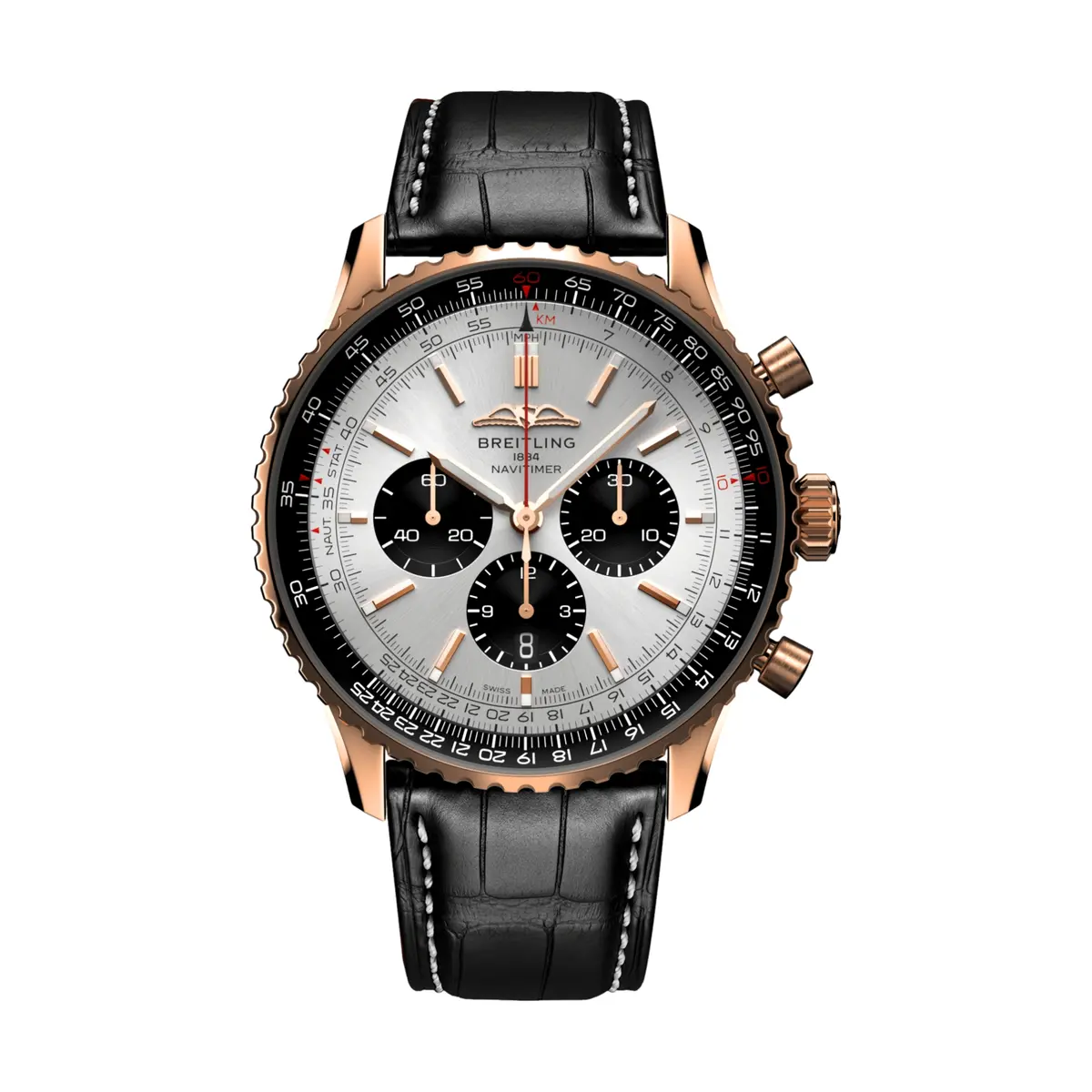 Navitimer B01 Chronograph 18K Red Gold 46Mm - Silver On Leather Strap 1