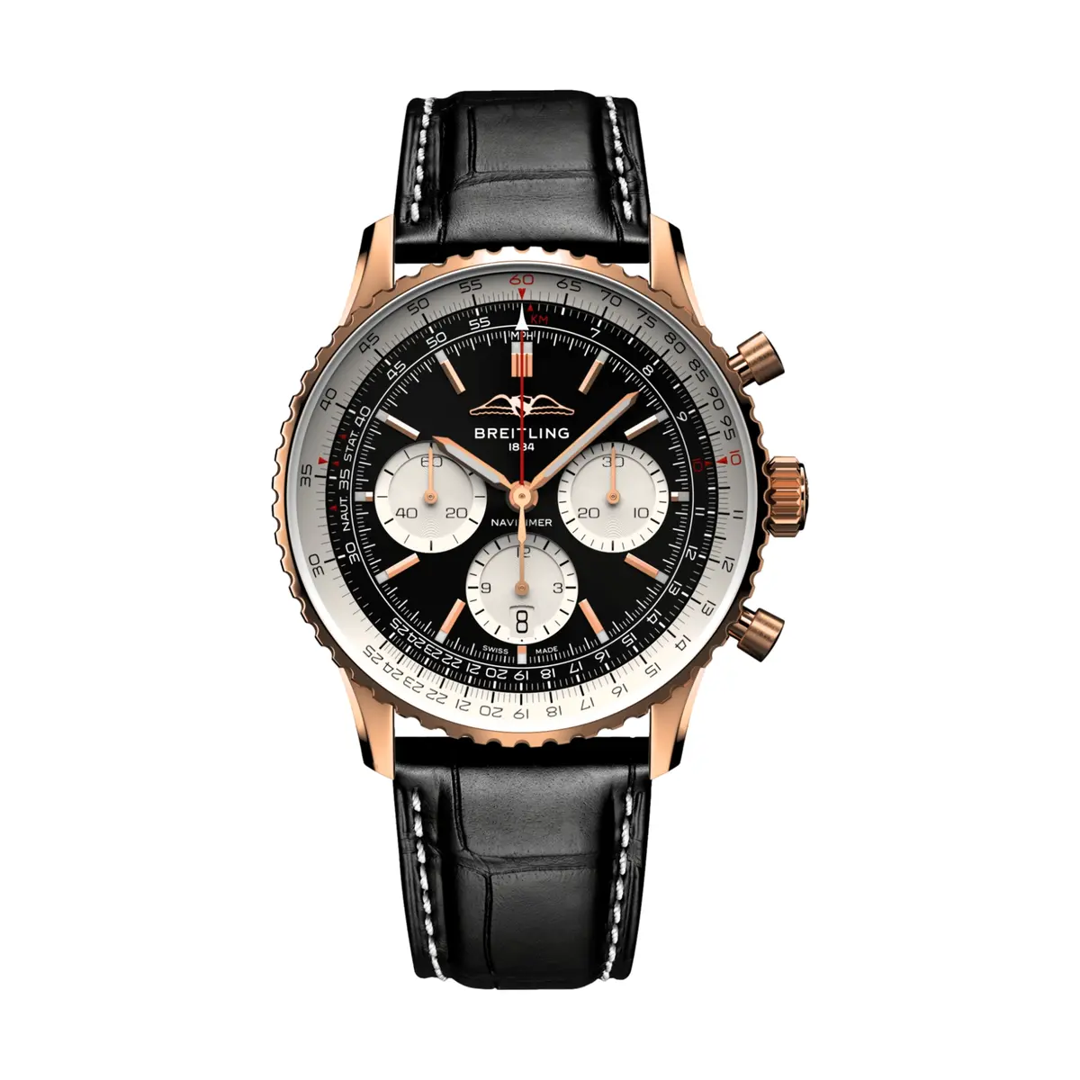 Navitimer B01 Chronograph 18K Red Gold 43Mm - Black On Leather Strap 1