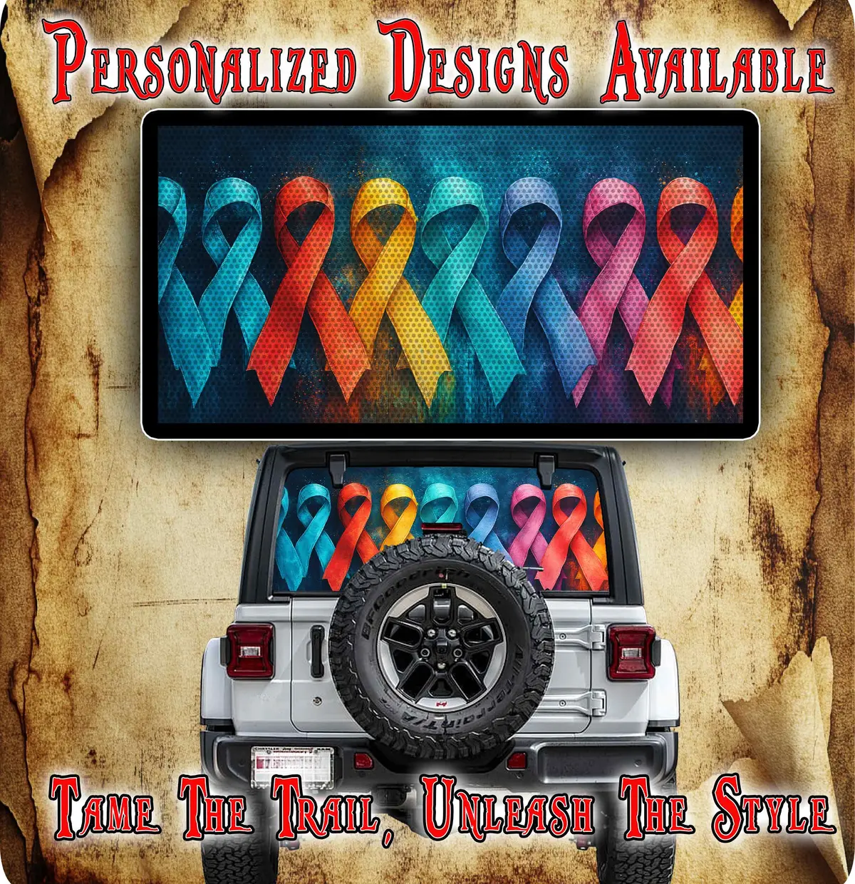 We All Fight Ribbons Rear Window See Through Graphic. 1