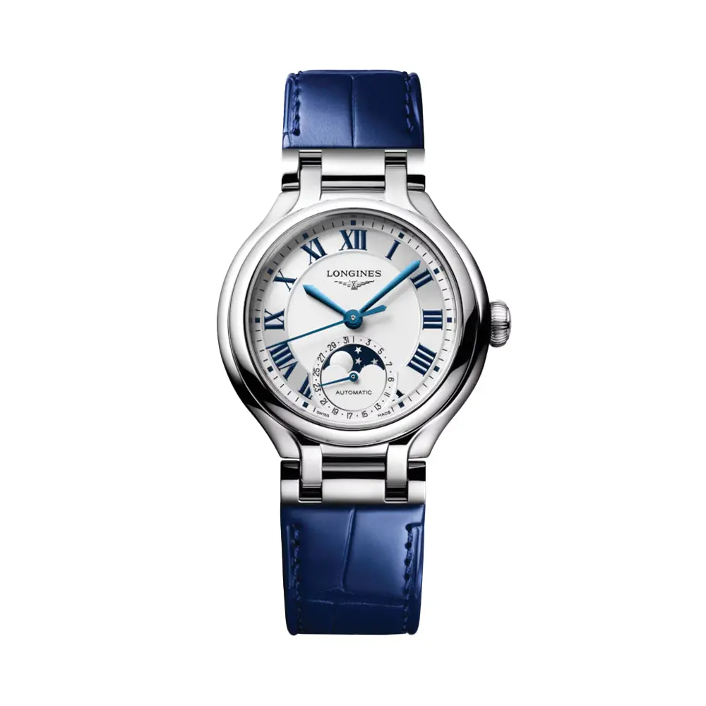Primaluna Moonphase 34Mm - Opaline Ivory On Blue Leather Strap 1