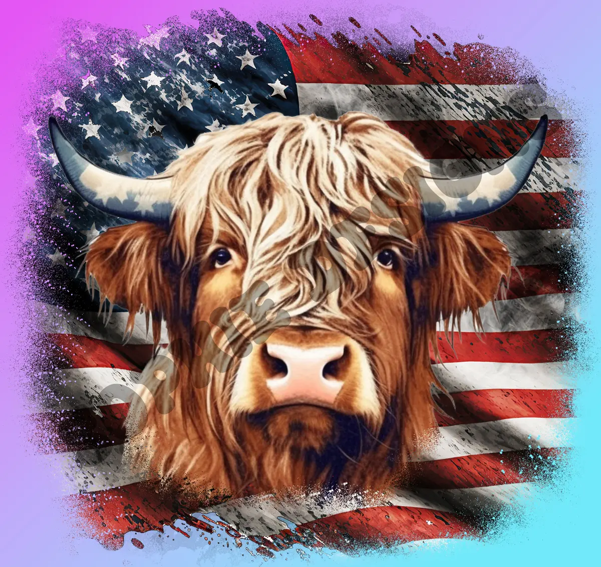Highland Cow With Flag Digitial Download 1
