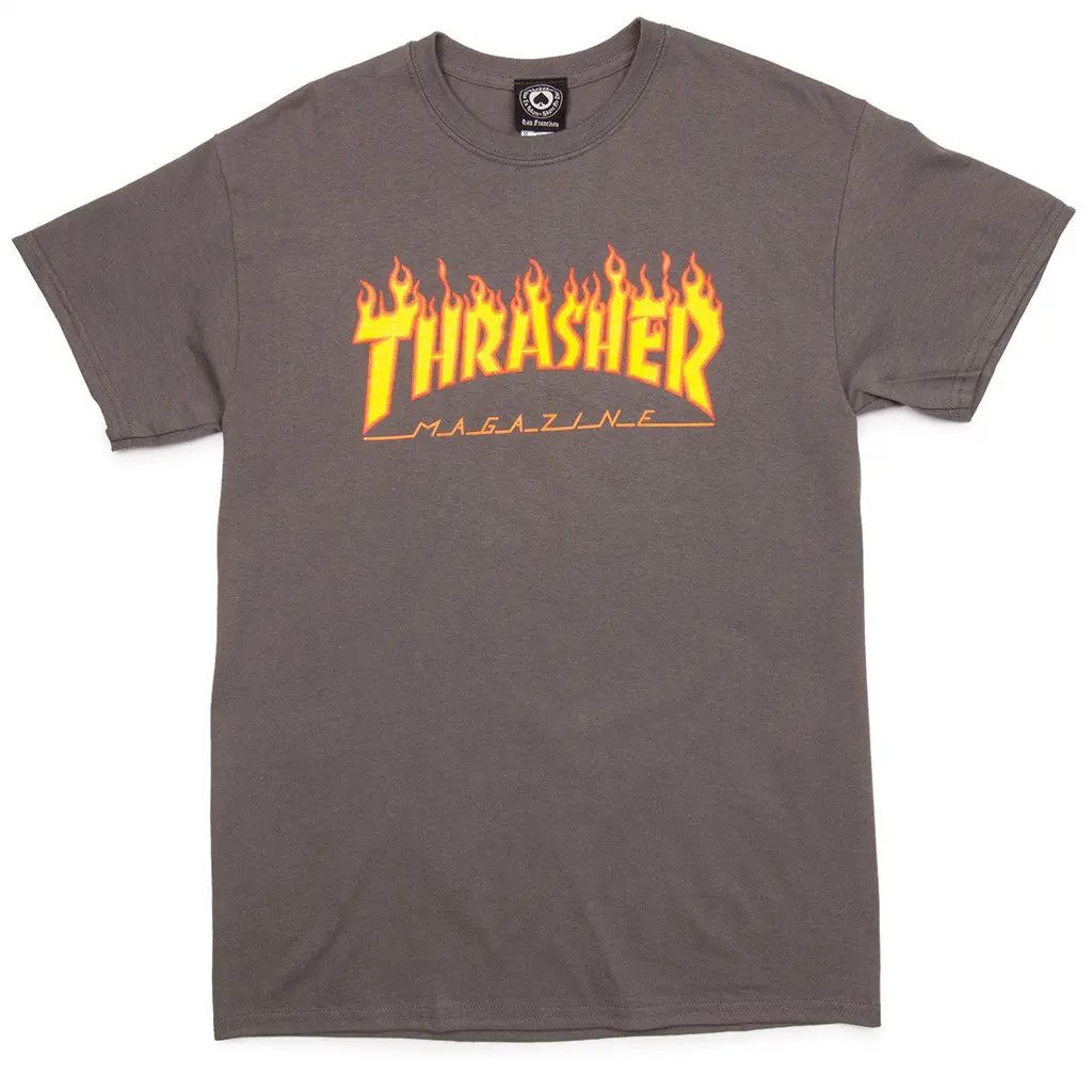 Thrasher Skate Flame Tee - Charcoal 1