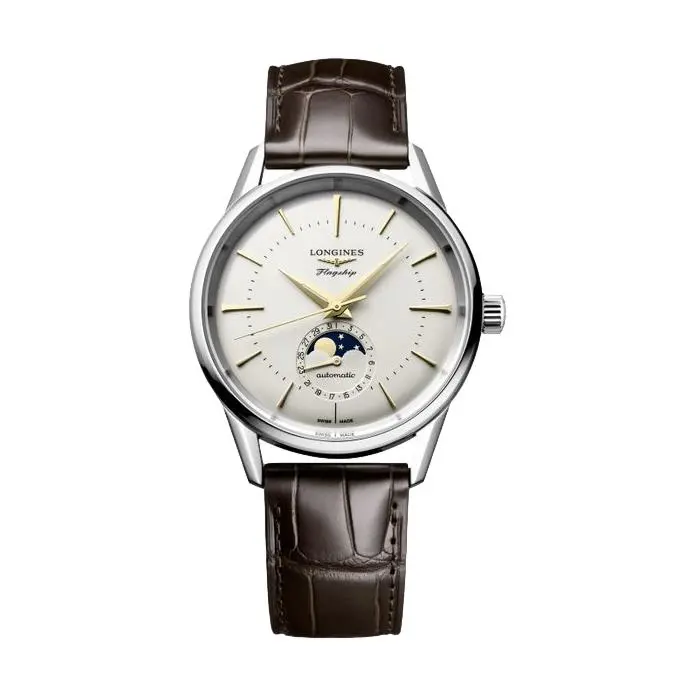 Flagship Heritage Moonphase 38.5Mm - Silvered Opaline On Leather Strap 1