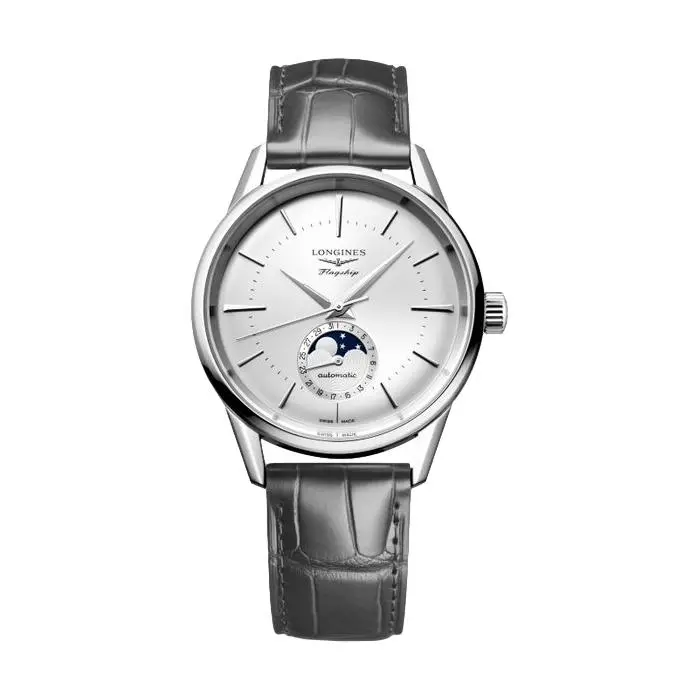 Flagship Heritage Moonphase 38.5Mm - Sunray Silver On Leather Strap 1