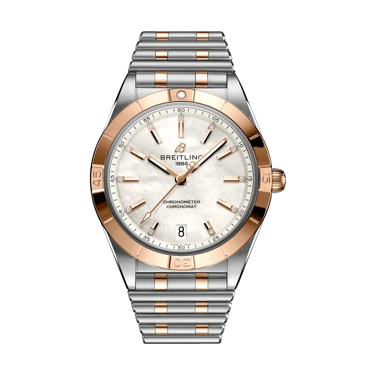 Chronomat Automatic Steel And 18K Red Gold 36Mm - White, Mother-Of-Pearl W/ Diamonds On Bracelet 1