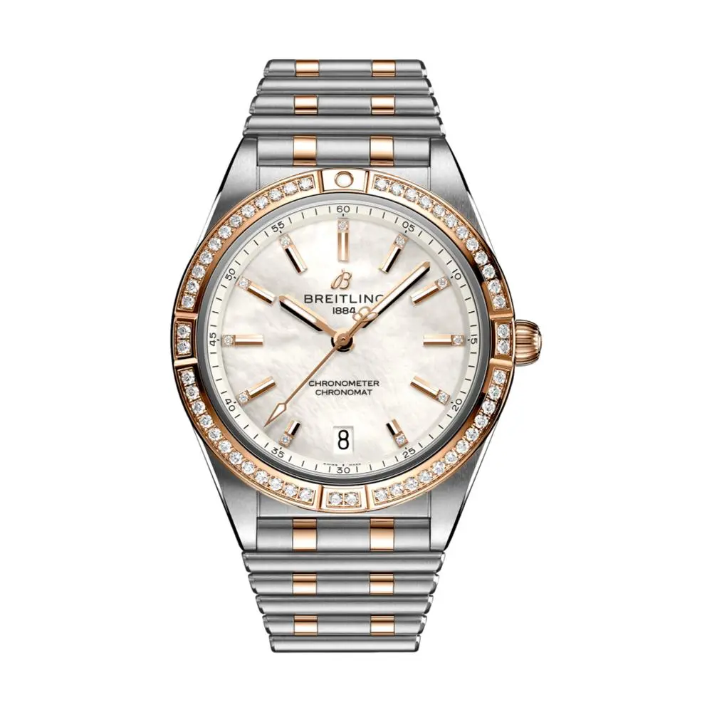 Chronomat Automatic Steel And 18K Red Gold 36Mm - White, Mother-Of-Pearl W/ Diamonds On Bracelet 1