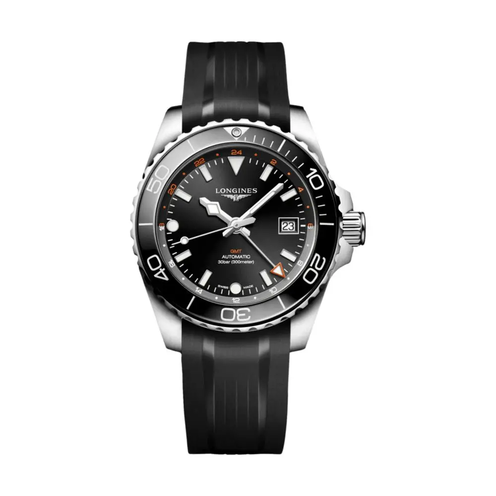 Hydroconquest Gmt - 41Mm Black On Rubber Strap 1