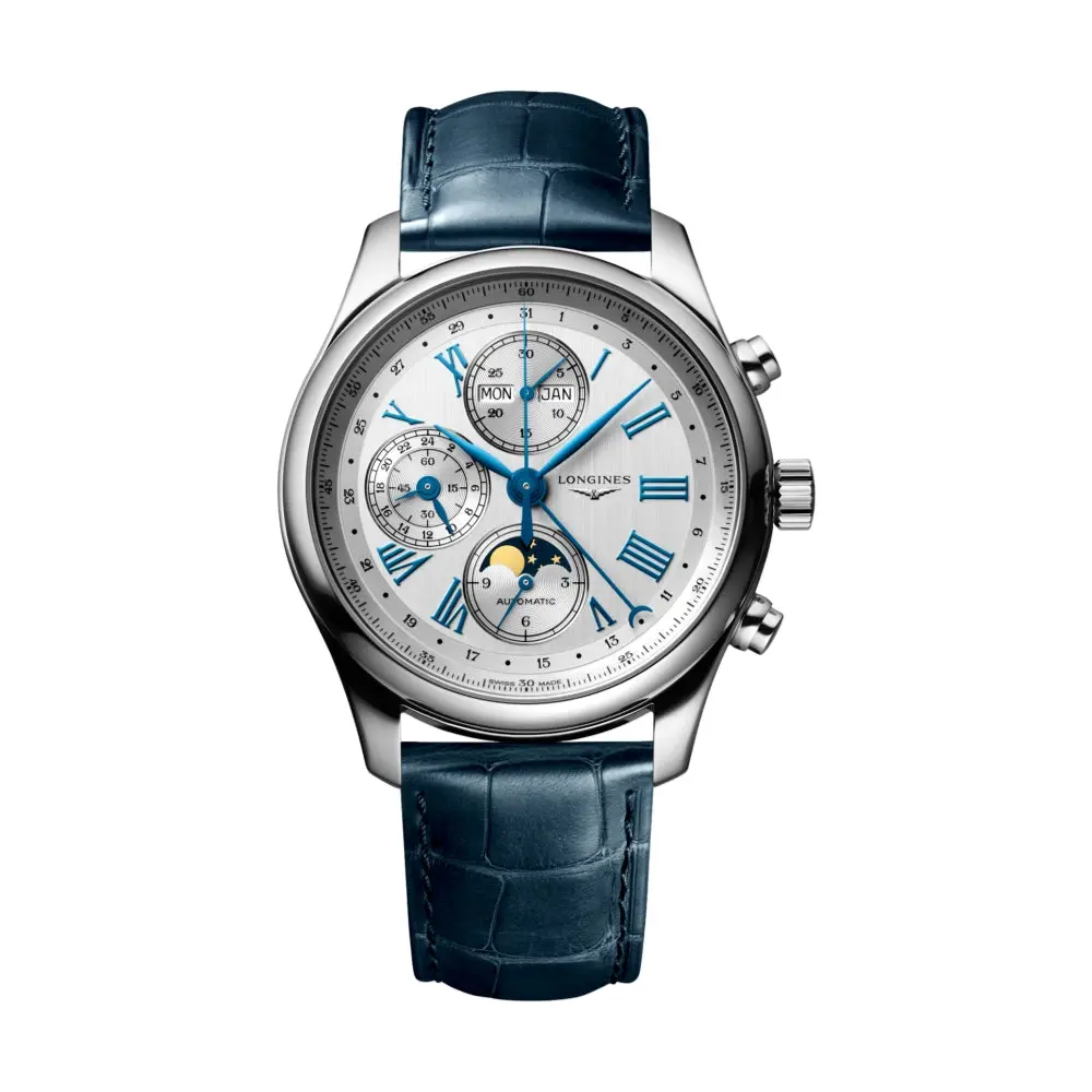 Master Collection Chronograph Moonphase 42Mm - Silver On Leather Strap 1