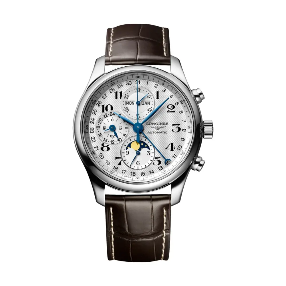 Master Collection Chronograph Moonphase 42Mm - Silver On Leather Strap 1