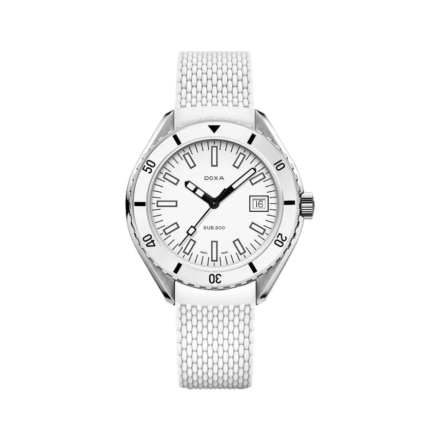 Sub 200 Whitepearl Sapphire Inlay Bezel 42Mm - White On Rubber Strap 1