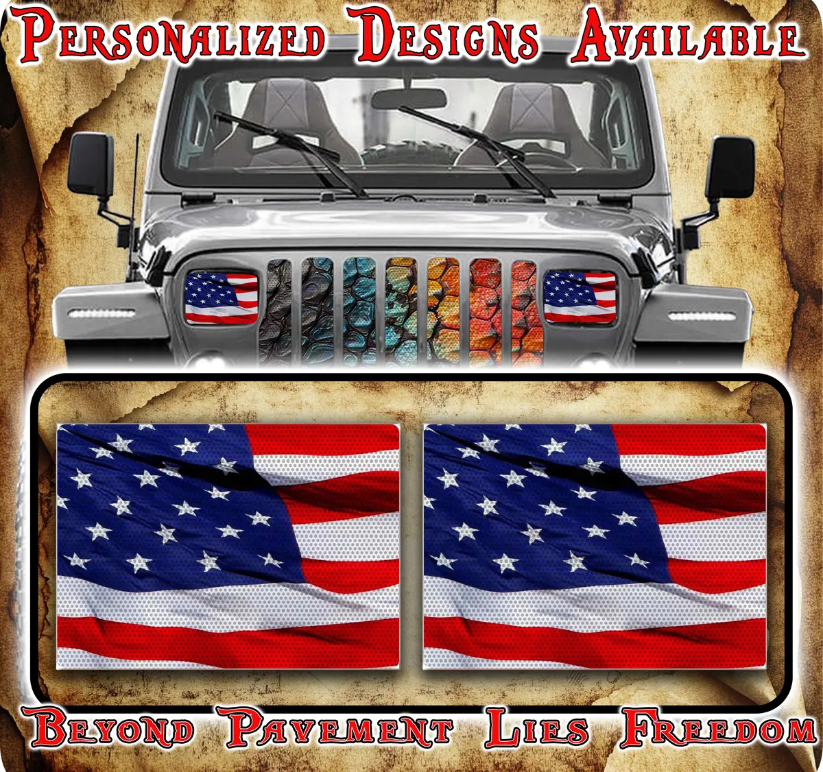 American Flag Eye Decals For Yj Or 5X7 Headlights 1