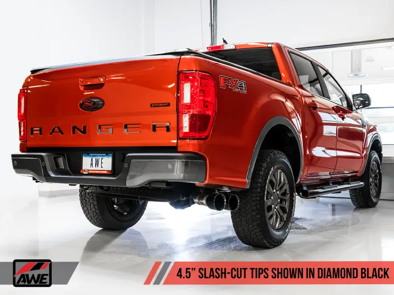 Awe Tuning 2019+ Ford Ranger 0Fg Performance Exhaust With Diamond-Black Tips And Integrated Rock Guard 1