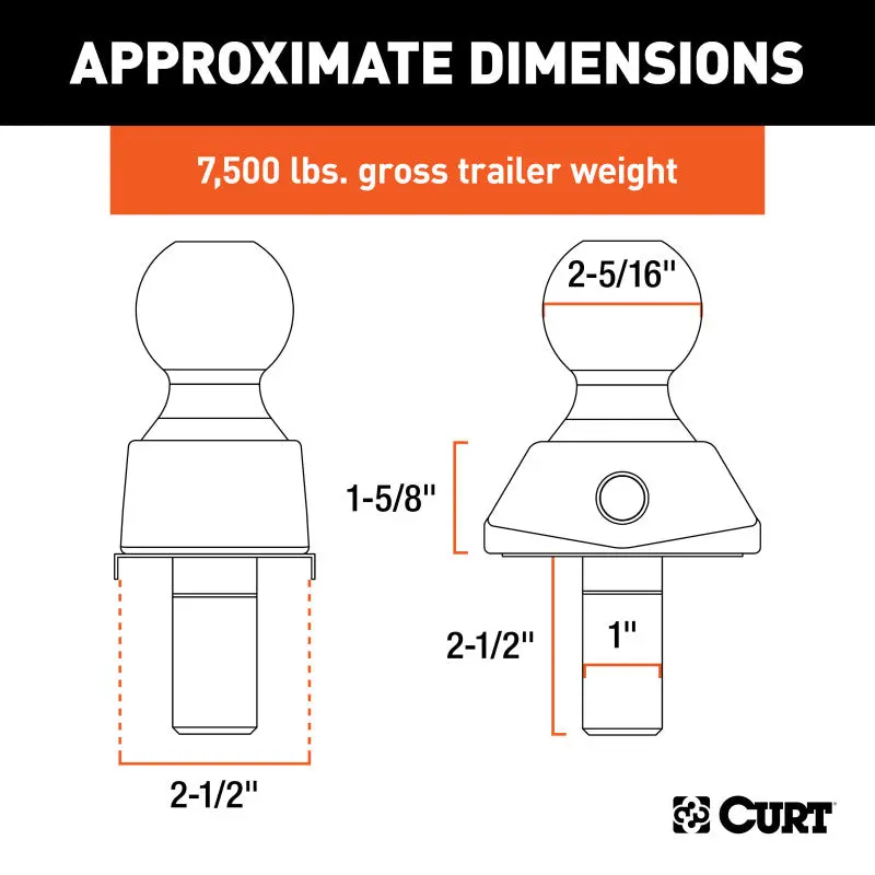 Curt Rockerball Cushion Trailer Hitch Ball – 2-5/16", 7,500-Lb Capacity, Chrome Finish 2