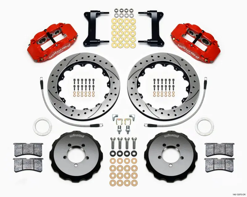 Wilwood Narrow Superlite 6R Front Brake Hat Kit – 12.88-Inch Drilled Rotor, Red Finish, Fits 2012+ Toyota Scion Frs With Brake Lines 1