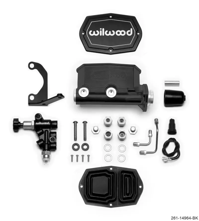 Wilwood Compact Tandem Master Cylinder – 1.12-Inch Bore With Mounting Bracket & Proportioning Valve, Black 1