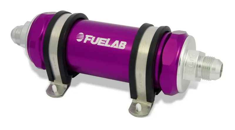 Fuelab Stainless Steel Inline Fuel Filter With Check Valve – 8An Inlet, 10An Outlet, 40-Micron Rating, Purple Finish 1