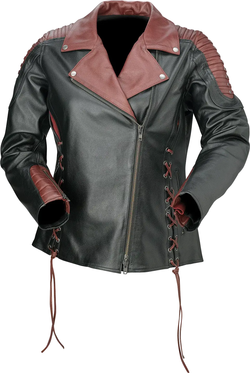 Z1R Women’S Leather Motorcycle Jacket – Black/Red Colorway, Size 2W (Model 2813-1015) 1