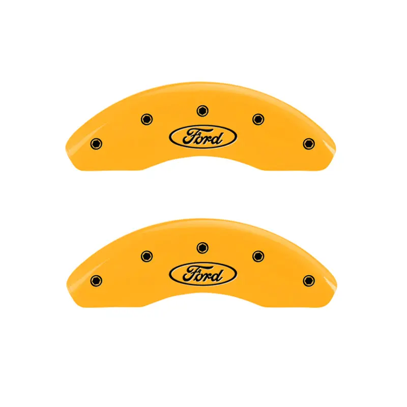 Mgp Engraved Brake Caliper Covers – Front And Rear Set With Oval Logo, Ford Yellow Finish On Black Background 1