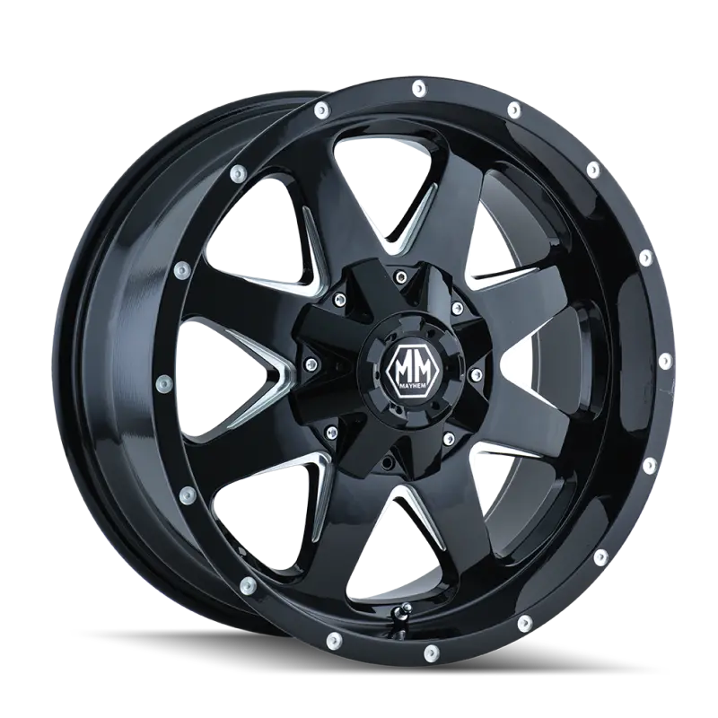 Mayhem 8040 Forged Aluminum Wheel – 17X9 Inches, 8X165.1 Bolt Pattern, -12Mm Offset, 130.8Mm Hub Bore, Black With Milled Spokes 1