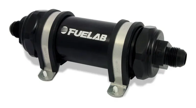 Fuelab 828 Long-Body In-Line Fuel Filter – -10An Inlet / -8An Outlet, 10-Micron Fabric, Black 1