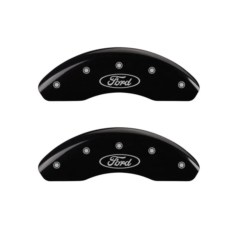 Mgp Oval Logo Caliper Covers — Engraved Front & Rear Set, Black Finish With Silver Accent For Ford Vehicles 1
