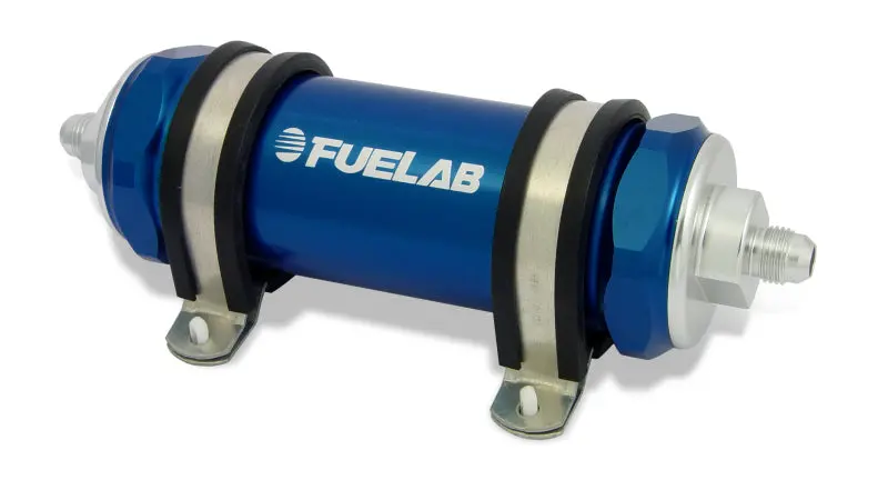 Fuelab Inline Fuel Filter – 6-Micron Fiberglass Element, -6An Inlet / -8An Outlet, Blue Housing 1