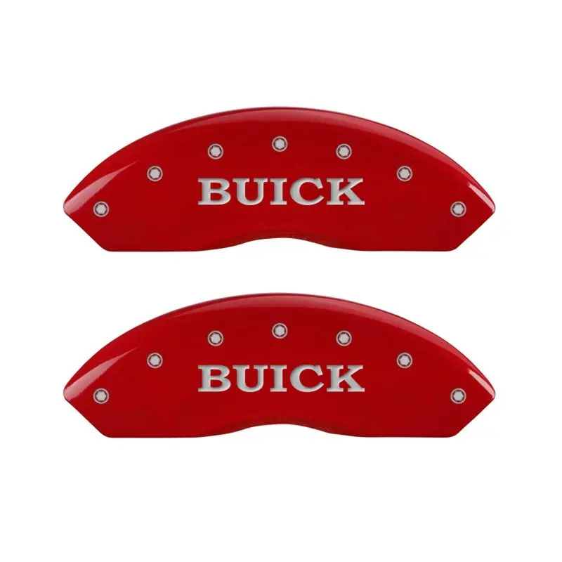 Mgp Engraved 4-Piston Caliper Covers – Red Finish With Silver Char, Front & Rear For 2018 Buick Envision 1