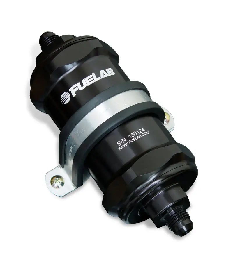 Fuelab 818 Inline Fuel Filter — -10An Inlet, -8An Outlet, 40-Micron Stainless Construction, Matte Black 1