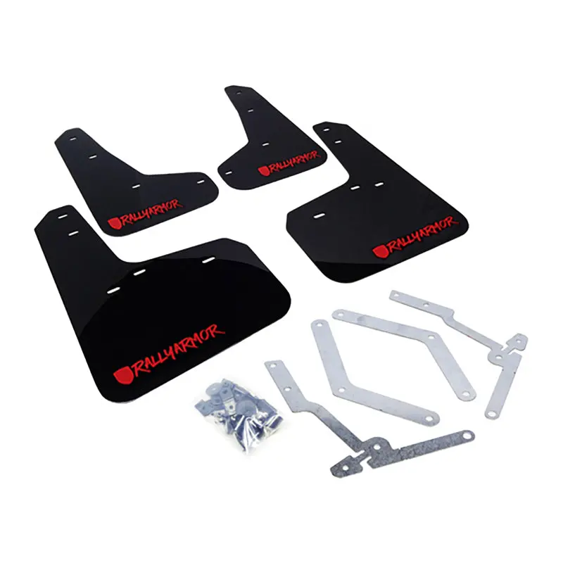 Rally Armor Black Mud Flaps For 2013+ Ford Focus St — Red Logo & Custom Typography 1